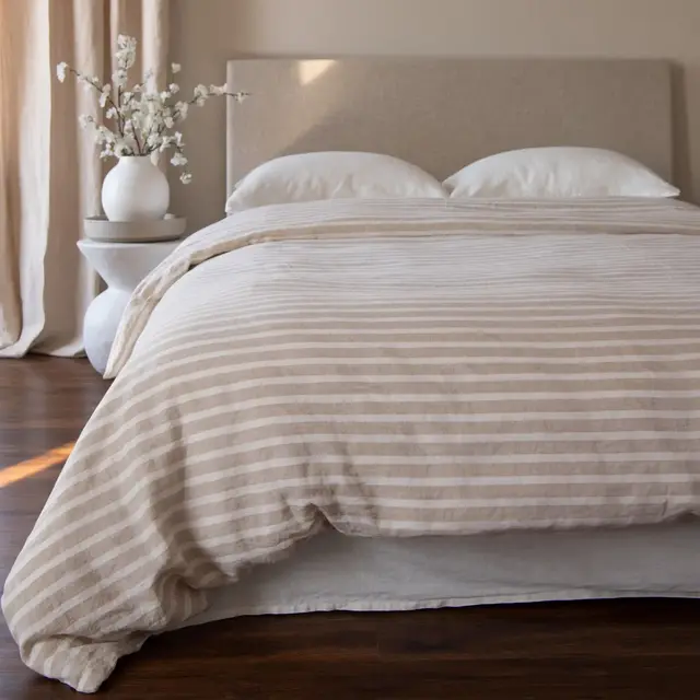 100% French Linen Duvet Cover - King/Cal King - Putty & Cream Stripe | BOKSER HOME