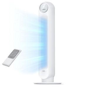 DREO Tower Fan for Bedroom, 25ft/s Velocity Quiet Floor Fan, 90° Oscillating Fans for Indoors with 4 Speeds, 4 Modes, 8H Timer, Standing Fans, Bladeless Fan, White (DR-HTF007)