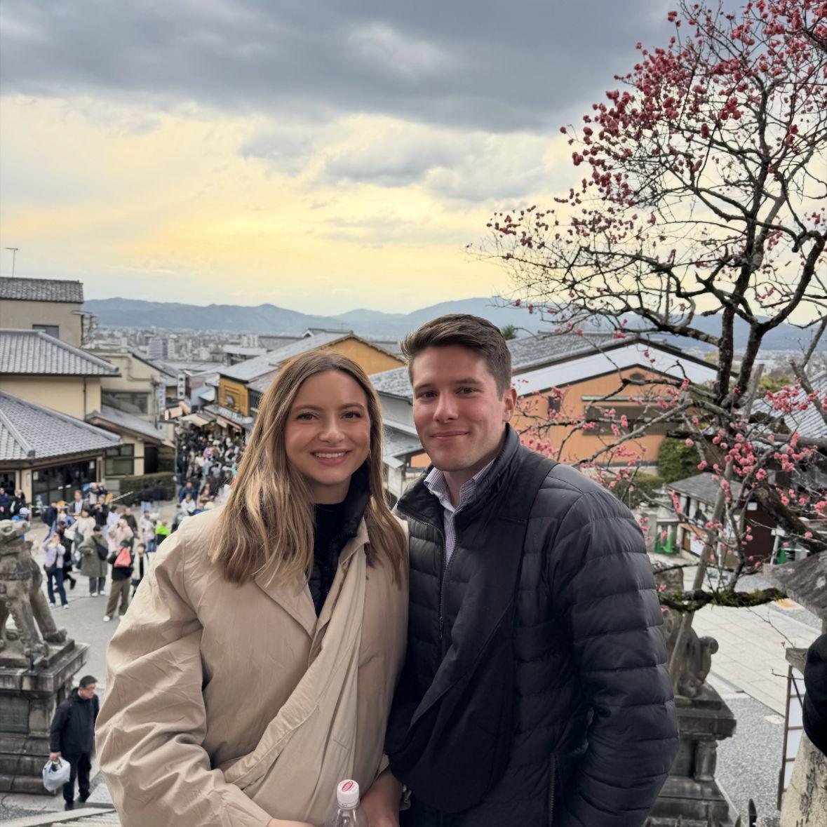 With the cherry blossoms in Kyoto, Japan.