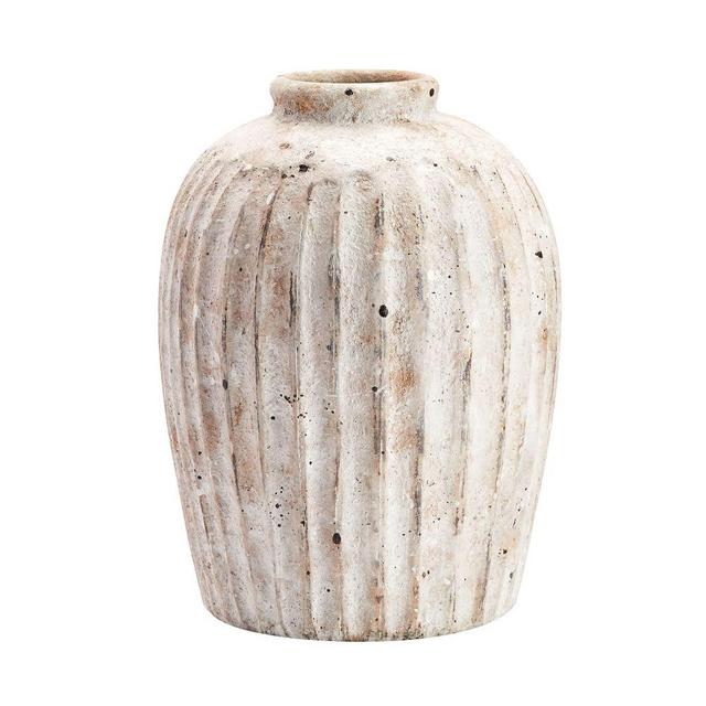 Handcrafted Weathered Terra Cotta Vase, White, Small, 11.25"H