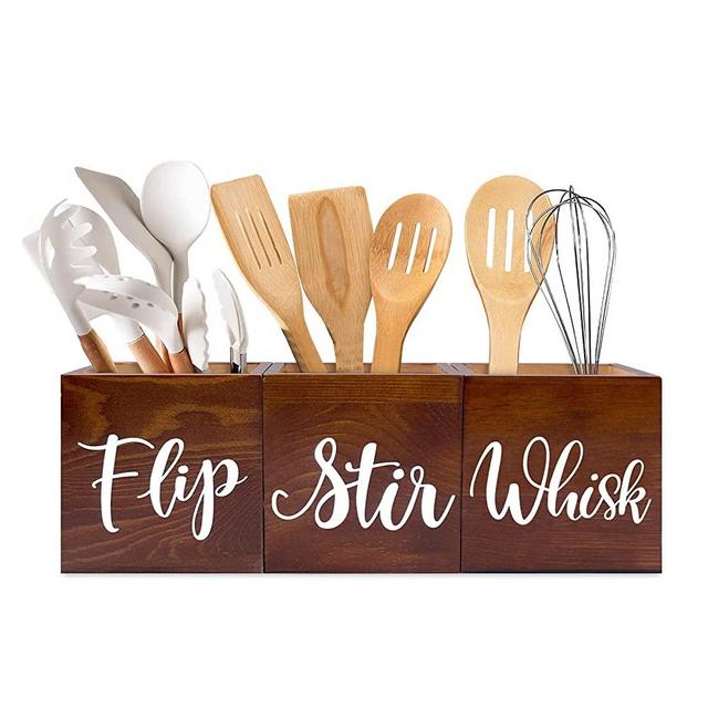 Utensils Holder Rustic Flip Stir Whisk Storage Box Kitchen Countertop Organizer Farmhouse Kitchen Decor Housewarming Gift