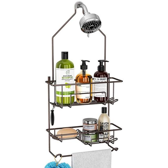 Hanging Shower Caddy over Shower Head, Bathroom Shower Organizer, Shower Storage Rack, Shampoo and Soap Holder, Bronze