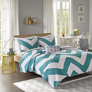 Libra Reversible Chevron King Coverlet Set in Blue/White