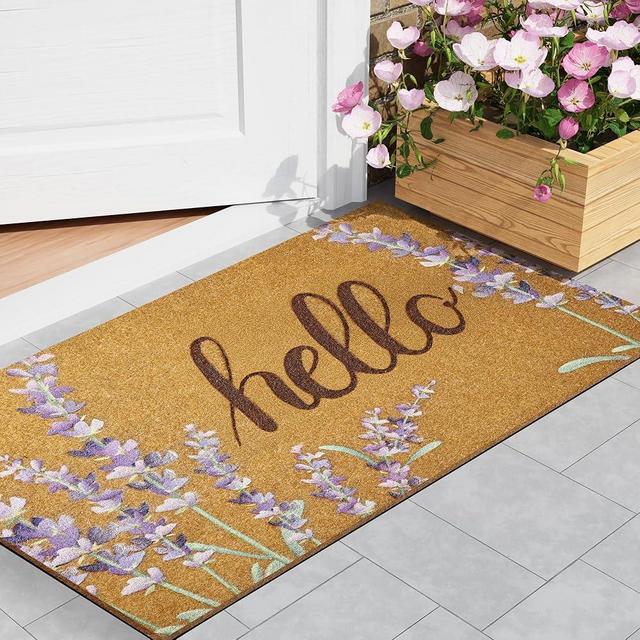 Door Mat Welcome Outdoor Mat: Artificial Coir Doormat for Outdoor Outside Indoor Entrance - Front Door Mat Non-Slip Backing Durable Fall Mat for Home Porch Entryway Floor (Hello Floral, 24"x 36")
