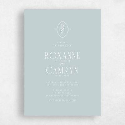 Soft Teal, Blue Wedding Invitation - Kotor Portrait