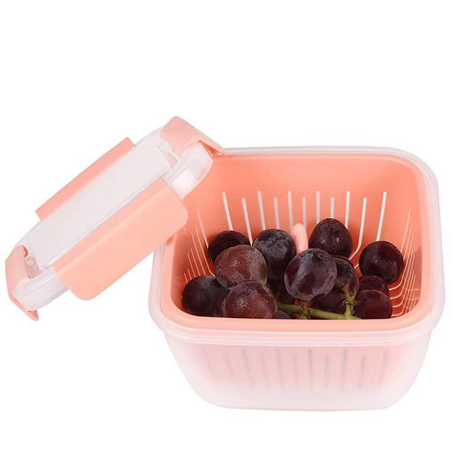 Shopwithgreen Berry Keeper Box Containers, Berry Boxes Keep Fresh Produce Saver Food Storage Containers with Leak-proof Lids - Clear, 50 oz (Pink)