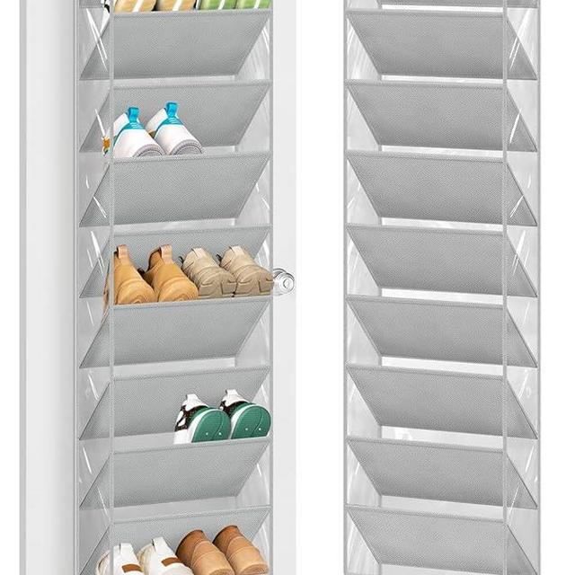 AOODA 10 Tier Clear Over The Door Shoe Organizer Storage, Deep Pockets Large Hanging Shoe Rack for Closet Door, Fit 20 Pairs Shoe Holder Hanger for Boots (Grey)