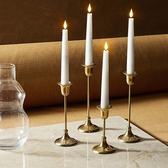 6 Inch Flameless Taper Candles - Realistic 3D Flame with Wick, Real White Wax, Flickering LED Flame, Christmas Home Decor, Automatic Timer, Remote Control and Batteries Included - Set of 4