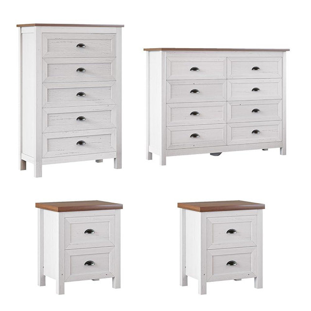 SINROM 4-Piece Farmhouse Bedroom Dresser Set, 8 Drawer Double Dresser & 5 Drawers Tall Dressers & 2 Nightstands with 2 Drawers