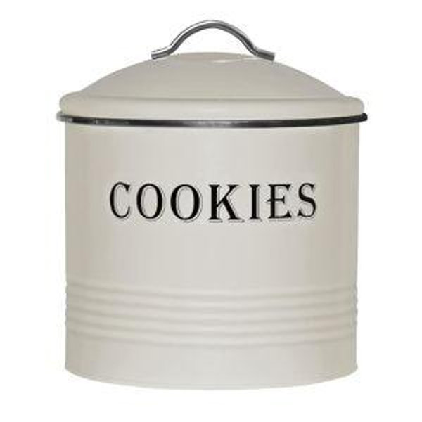 Blue Donuts Vintage Cookie Jar - Airtight Counter Cookie Container, Ivory Tin with Lid for Gift Giving, Large Capacity