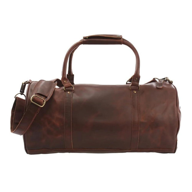 Classic Duffel Bag – Handmade Full-Grain Cowhide bag for Gym or Travel (20") Brown