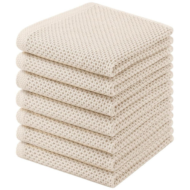 Homaxy 100% Cotton Waffle Weave Kitchen Dish Cloths, 7-Pack Ultra Soft Absorbent Dish Towels, Quick Drying Dish Rags, 12 x 12 Inches, Beige