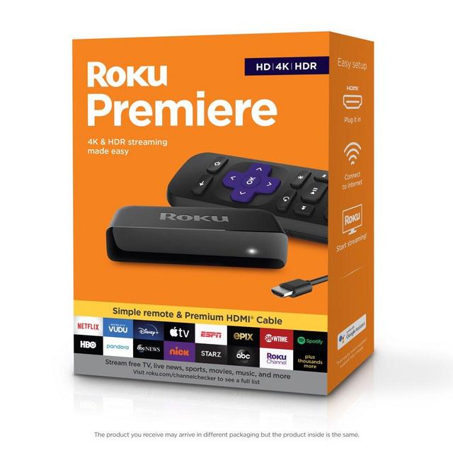 Roku Premiere | HD/4K/HDR Streaming Media Player, Simple Remote and Premium HDMI Cable