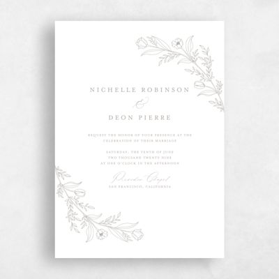 Grey Floral Wedding Invitation - Seraphine Portrait Letterpress