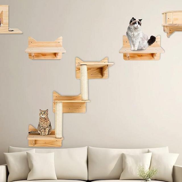 Cat Wall Shelves, Cat Wall Furniture Set, Cat Shelves and Perches for Wall, Cat Climbing Shelf Playground Set, Cat Scratching Post with 3 Steps Wall Shelf for Indoor Wall Mounted Cat Condos House