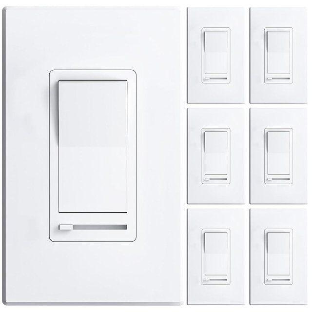 Amico 6 Pack Dimmer Light Switch, Single-Pole or 3-Way Slide Dimmer Switches for Led Lights, Suitable for 150W Dimmable LED/CFL and 600W Incandescent/Halogen, Wall Plate Included, ETL Listed, White