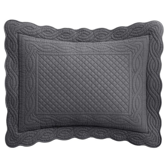 Heirloom Scalloped Quilted Sham, Charcoal, Standard, Set of 2
