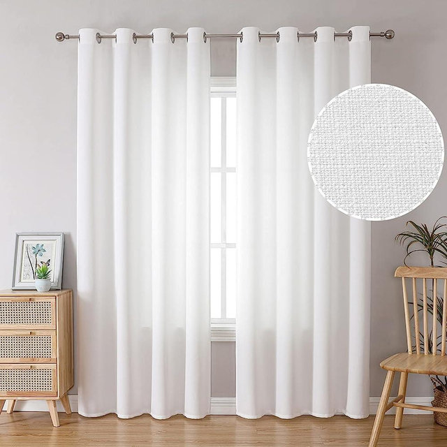 BGment Natural Faux Linen Curtains for Bedroom, Grommet Thick Linen Semi Sheer Drapes Light Filtering Privacy Window Treatments Curtains for Living Room, Set of 2 Panels, 52 x 84 Inch, White