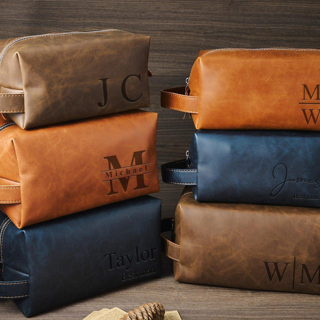 Laser Engraved Leather Travel Kit – Personalized Toiletry Bag for Anniversaries, Groomsmen, or Him, Wedding Gifts, Best Man Gift