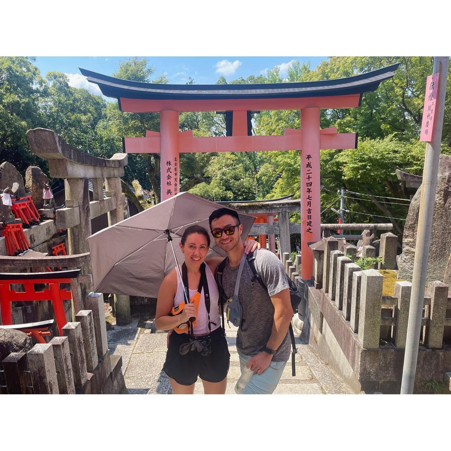 Still together after climbing 12,000 steps of the Fushimi Inari in Kyoto, Japan. First international trip together.