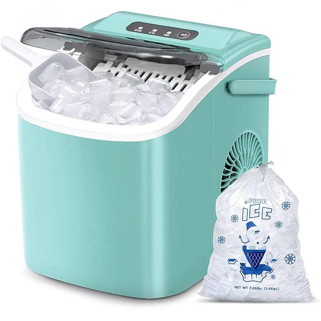 AGLUCKY Counter top Ice Maker Machine,Compact Automatic Ice Maker,9 Cubes  Ready in 6-8 Minutes,Portable Ice Cube Maker with Scoop and Basket,Perfect  For Home/Kitchen/Office/Bar (Silver) 