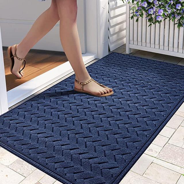 DEXI Rubber Front Door Mat Outdoor Doormat Heavy Duty Floor Rug, Waterproof Low-Profile Door Mat,24"x48", Navy Wave