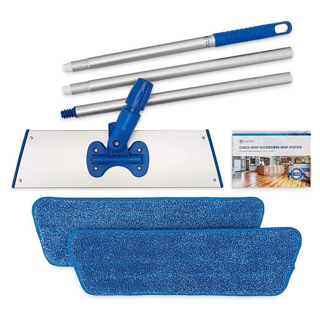 Cinch Mop - Microfiber Mop for Hardwood Floors - Flat Mops System for Wood, Tile, Laminate, Vinyl, 2 Wet Pads Refills, Reusable Micro Fiber Mopping Heads