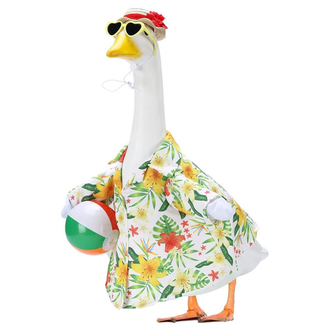 EKOREST Hawaiian Beach Porch Goose Outfits for 23 Inch Statue, Summer Tropical Shirt with Swim Ball Costume for Plastic/Cement Statue, Luau Sculpture Clothes for Swimming Pool Party Decoration
