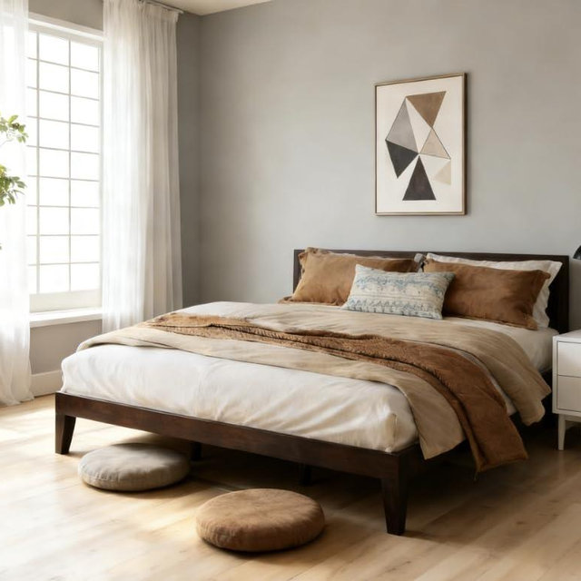COLAMY 12 Inch Wood Platform Bed Frame，Sturdy Queen Size Bed Frame with Wood Slat Support, No Box Spring Needed, Easy Assembly, Espresso