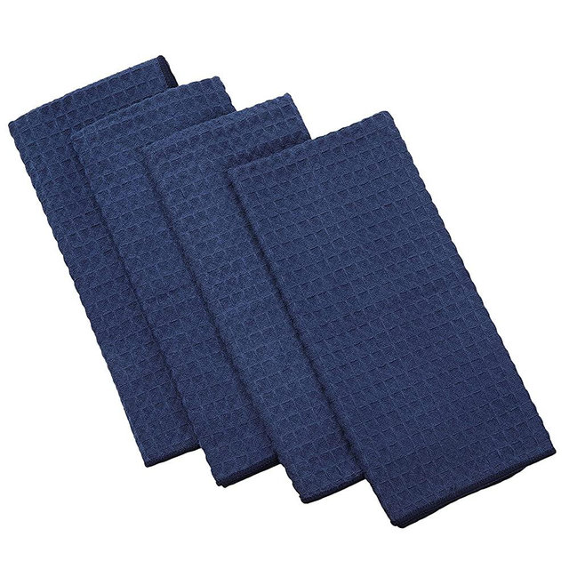 Homaxy Premium Microfiber Waffle Weave Kitchen Towels, 16 x 28 Inch Ultra Absorbent and Solid Color Dish Towels, 4 Pack, Navy Blue