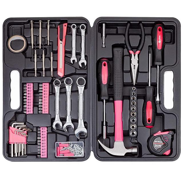 CARTMAN 148-Piece Tool Set - General Household Hand Tool Kit with Plastic Toolbox Storage Case, Pink