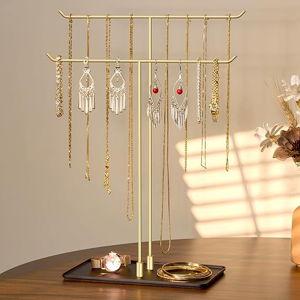 Necklace Holder Jewelry Stand Organizer for Necklaces and Bracelets, Metal Display Stand, Gift for Women, Ideal for Home, Bedroom, or Vanity, Gold and Black