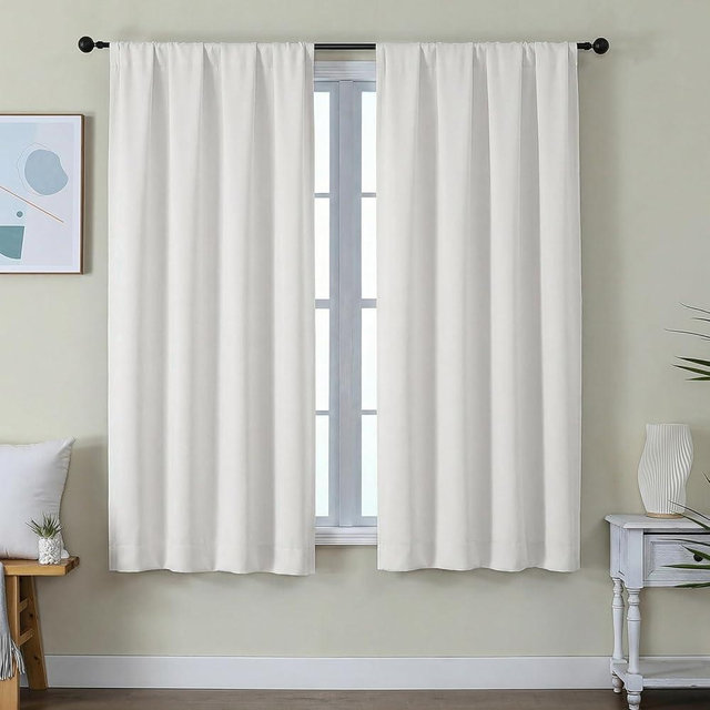 Simplebrand Ava Ivory Light Filtering Curtains for Bedroom 63 Inch Length 2 Panels Set, Privacy Thermal Insulated Rod Pocket Door Window Curtains for Patio French Door Front Door, W40 x L63 Inch