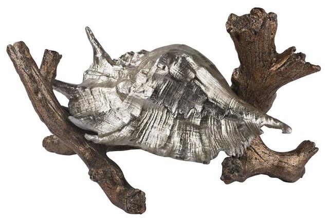 Sterling Furnishings 112-1151 Sculpture, Conch Shell On Branch, Composite