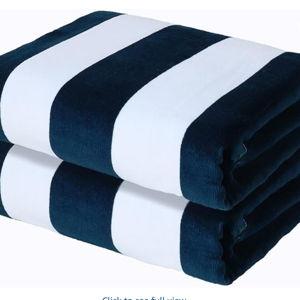 2 Pack Cotton Oversized 35x70 Inches Cabana Stripe Beach Towels, Super Absorbent Soft Plush Pool Bath Towel (Dark Navy)