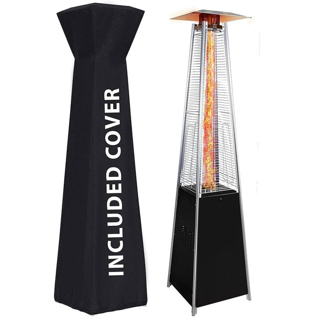 Pyramid outdoor heater, 48000 BTU Propane Patio Heater with Detachable Wheels and Protective Cover, Outdoor Propane Heaters for Patio(Black)