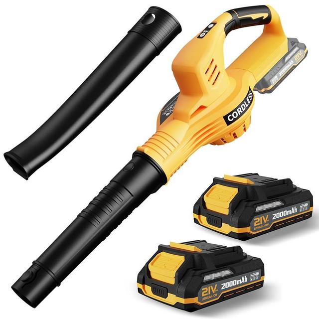 Leaf Blower Cordless with 2 Batteries and Charger, 21V Electric Leaf Blower with 2 Speed Modes, 2.0Ah Lightweight Battery Powered Blowers for Lawn Care, Patio, Blowing Leaves