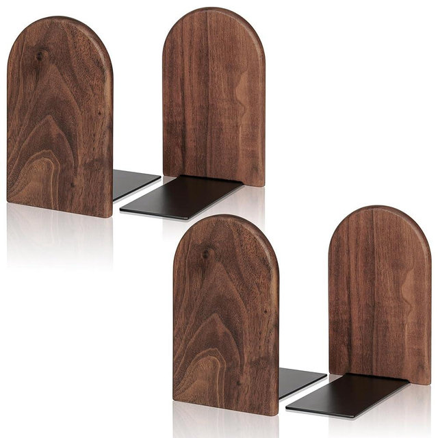 Book Ends,2 Pair Medium Bookends Wood Book Ends Universal Economy Bookend (2, Medium)