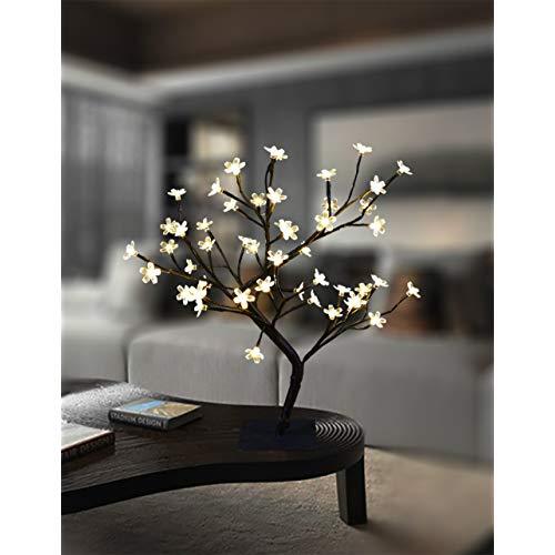 Lightshare 17.7 Inch Cherry Blossom Bonsai Tree, 48 LED Lights, 24V UL Listed Adapter Included, Metal Base, Warm White Lights, Ideal as Night Lights, Home Gift Idea
