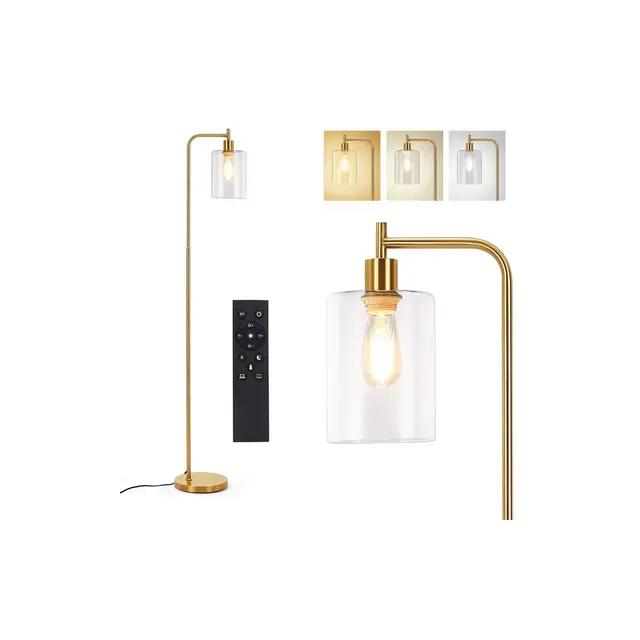 Whizmax Industrial Floor Lamp,Dimmable Standing Lamp,Tall Lamp with Remote & Foot Control,LED Bright Corner Lamp for Living Room Bedroom Office,Gold