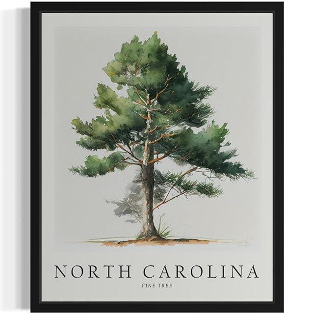 HomeArtPrint North Carolina Pine Tree Poster Wall Art Painting, US State Print Artwork, Vintage Art for Bedroom Bathroom Living Room Decor 83 (North Carolina Pine Tree, 16 x 20 inches, Black Frame)