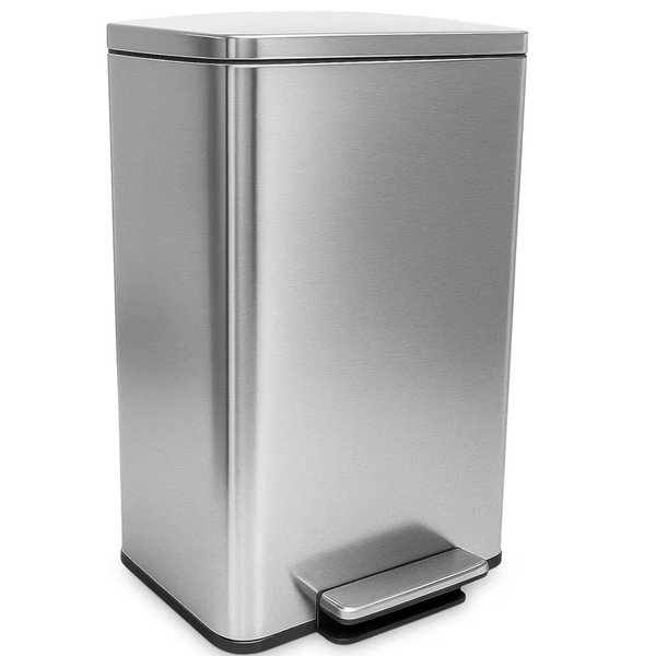SIMPLI-MAGIC 50 Liter / 13.2 Gallon Soft-Close, Smudge Resistant Trash Can with Foot Pedal and Built in Filter- Stainless Steel, Sleek Finish
