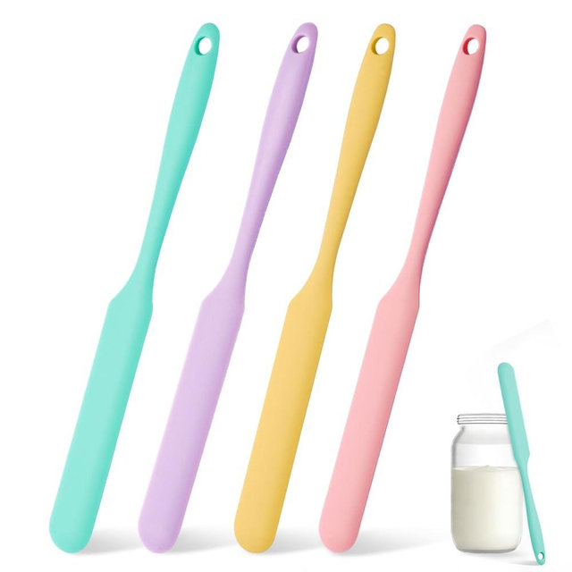 4 Pcs Silicone Jar Spatula Set, Sourdough Spurtle, Jar Scraper, Long Handle Thin Spatulas, Perfect for Jars, Bottles, Containers, Mixing, Scraping, Spreading Jam, Cake Icing and Sourdough Tools. (4)