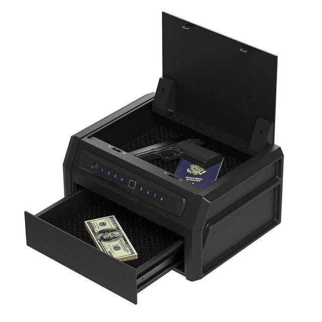 RPNB Gun Safe, High Capacity Multifunction Pistol Safe with Biometric Fingerprint, Double-Layer Quick-Access Firearm Safety Device