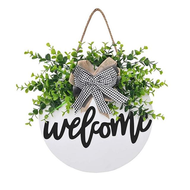 Welcome Sign Welcome Front Door Round Wood Sign Hanging Welcome Sign for Farmhouse porch Spring Welcome Sign Front Door Decoration (Whiteboard welcome)