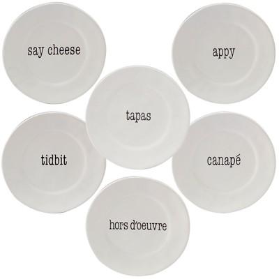 It's Just Words Ceramic Appetizer Plates 6" White - Set of 6