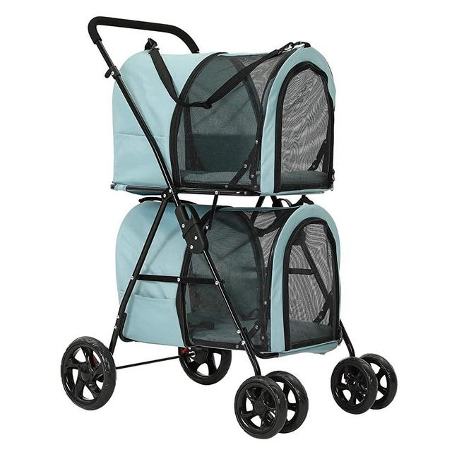 VIAGDO Double Pet Stroller for 2 Dogs & Cats, 4 Wheels Dog Strollers for Small Dogs, Folding Travel Cat Stroller with Suspension System for Small Medium Dog Cat Pet Carrier Strolling