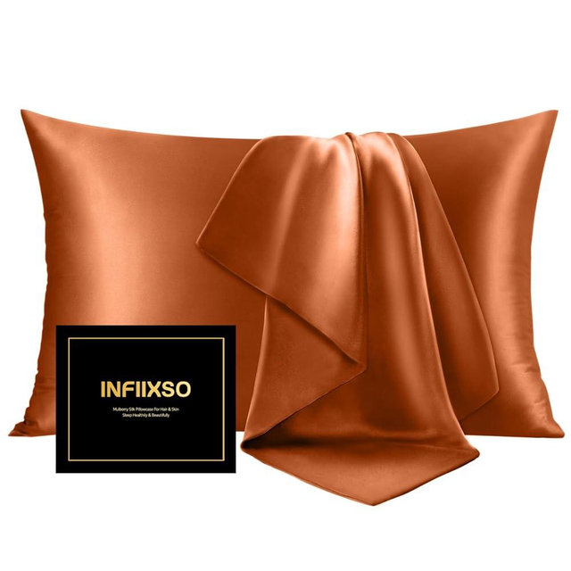INFIIXSO Mulberry Silk Pillow Case King Size, Silk Pillowcase with Hidden Zipper 20"x36", Extraordinary Smooth and Soft Pillow Cases for Hair and Skin(Brunt Orange, 1 Pack)