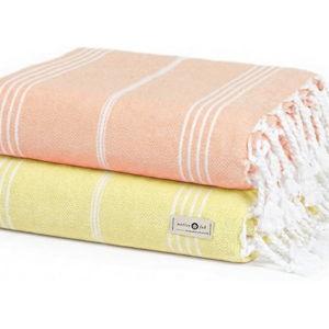Native Fab Oversized Turkish Beach Towels, 2 Pack, Soft, Lightweight, Quick Dry, Absorbent, Cotton, Sand Free for Pool, Spa, Travel, Bath - Lemon Yellow, Light Orange