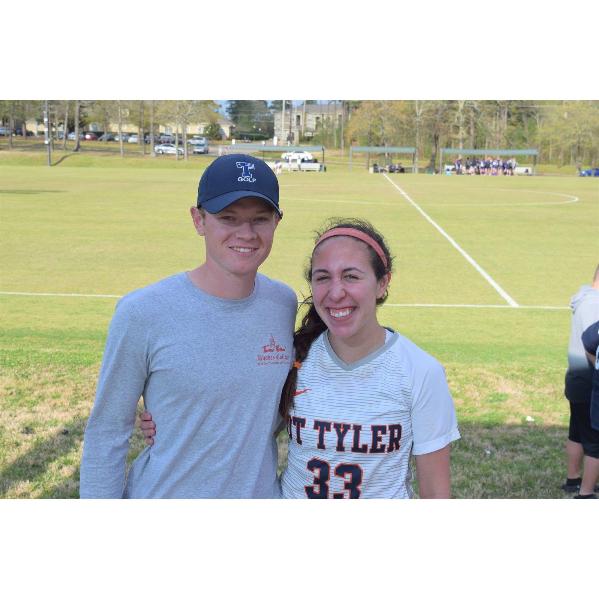 Nicklaus cheering on Taylor at her soccer game. Tyler, Texas 2019